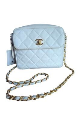 Vintage Chanel White Caviar Leather Square Flap Shoulder/Crossbody Bag